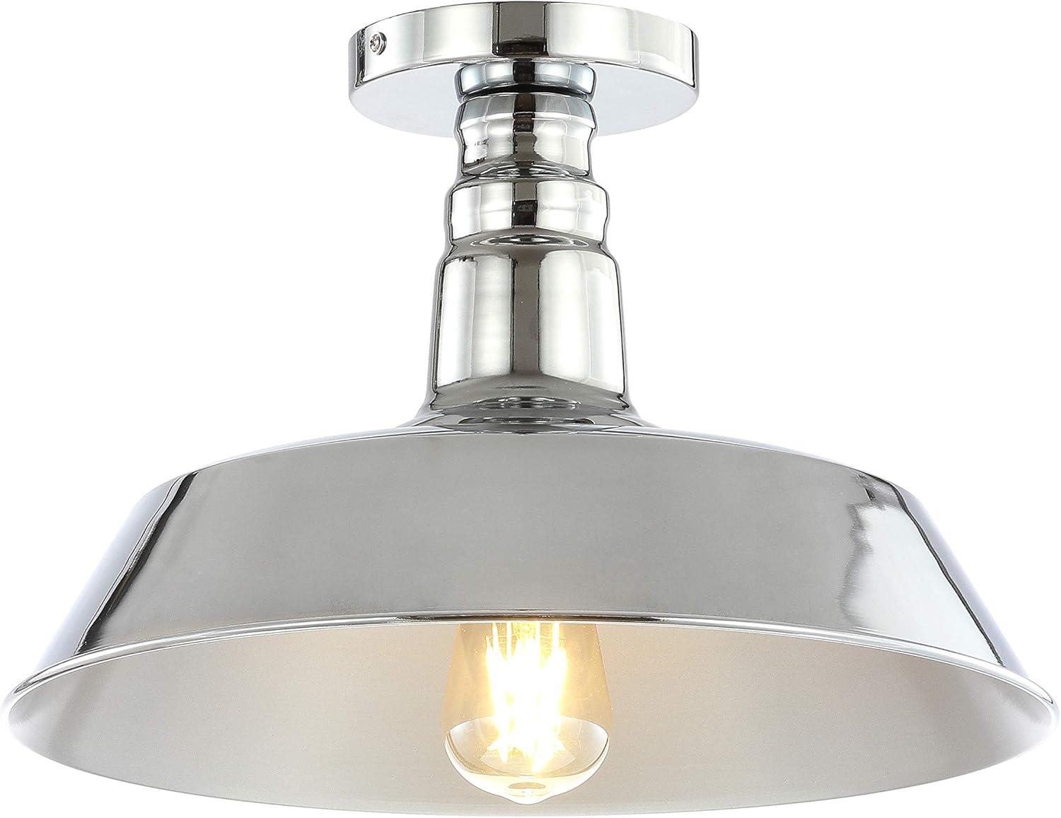 JONATHAN Y JYL9516B Cassidy 14" Metal LED Semi-Flush Mount, 2700K, Farmhouse, Rustic, Industrial, Coastal, Cottage, Transitional, Scandinavian, Dining Room, Kitchen, Foyer, Hallway, Chrome