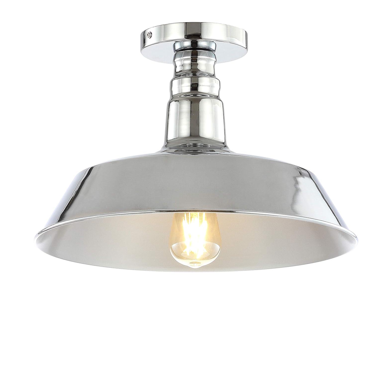 JONATHAN Y JYL9516B Cassidy 14" Metal LED Semi-Flush Mount, 2700K, Farmhouse, Rustic, Industrial, Coastal, Cottage, Transitional, Scandinavian, Dining Room, Kitchen, Foyer, Hallway, Chrome