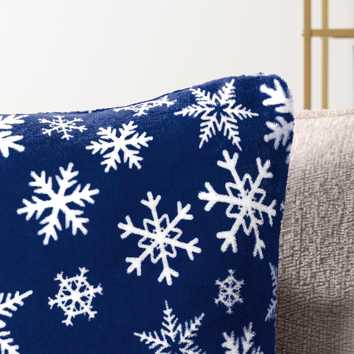 PAVILIA Set of 2 Throw Pillow Covers, Decorative Velvet Square Cushion Cases for Bed Sofa Couch Bedroom Living Room, Snowflake Blue/18 x 18