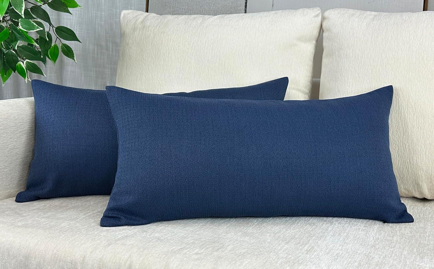 Navy Brushed Polyester Lumbar Pillow Covers with Zipper Closure, 12" x 24", Set of 2