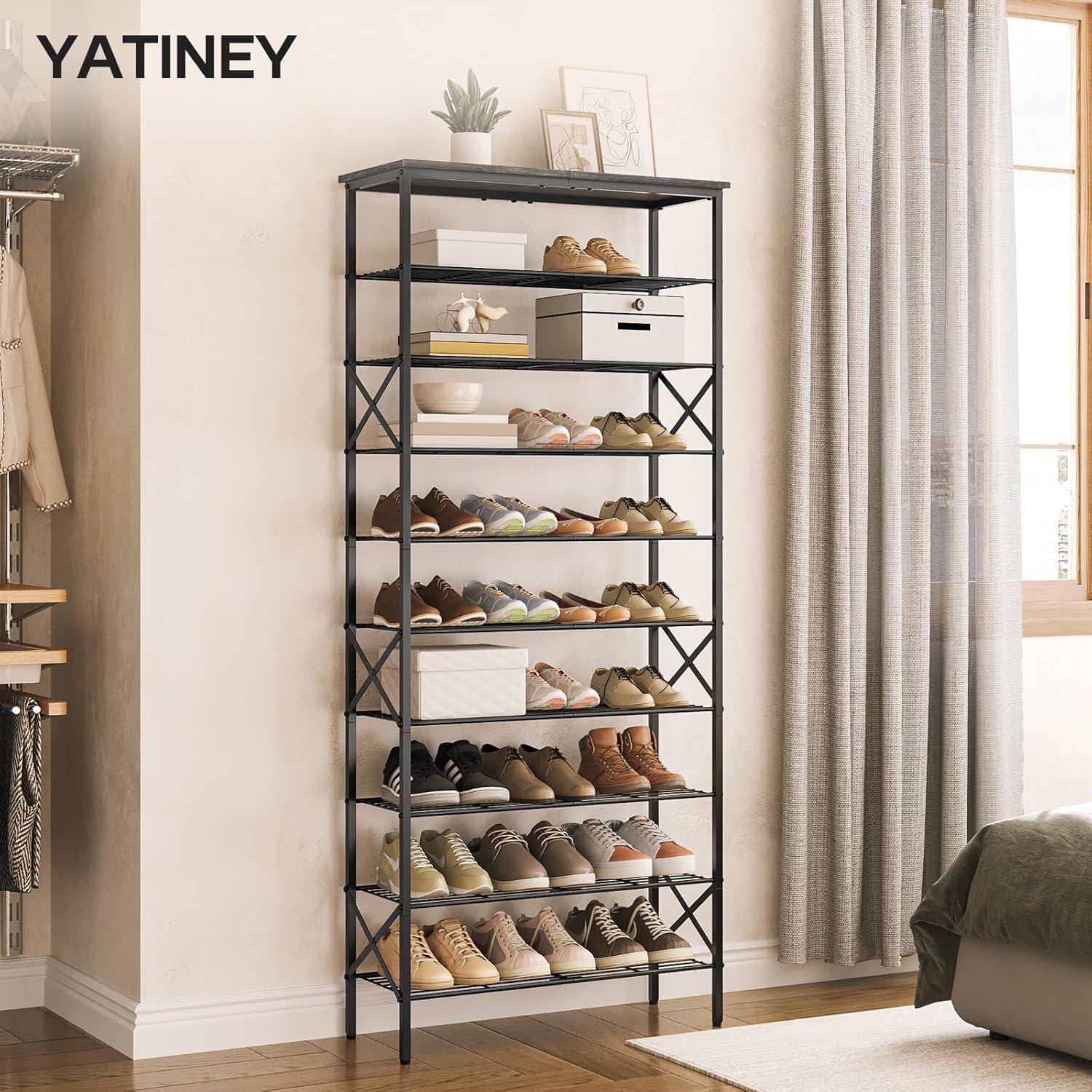 Charcoal 10-Tier Metal Mesh Shoe Rack Organizer