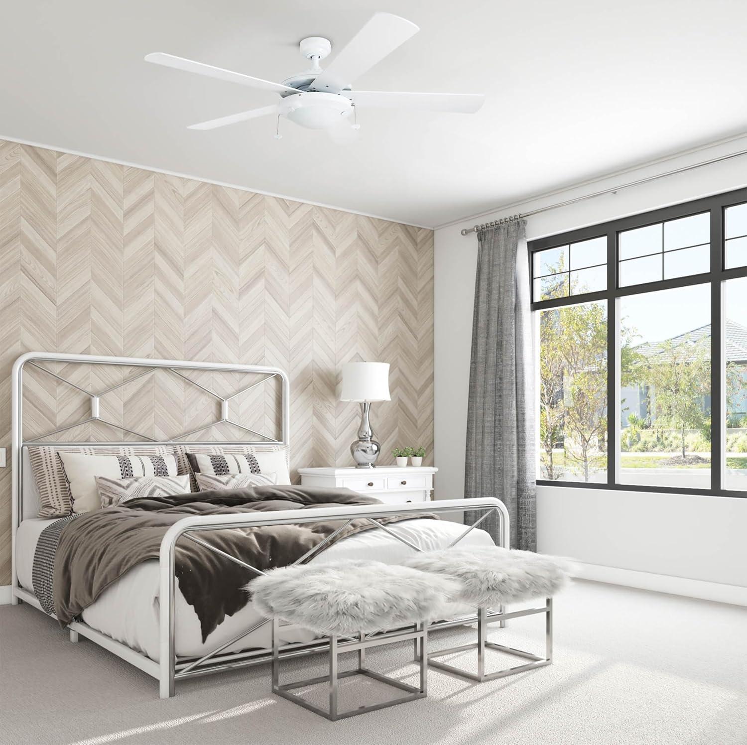 Prominence Home Bolivar 52" White Ceiling Fan with 5 Blades, Integrated LED Light Kit, Pull Chains & Reverse Airflow