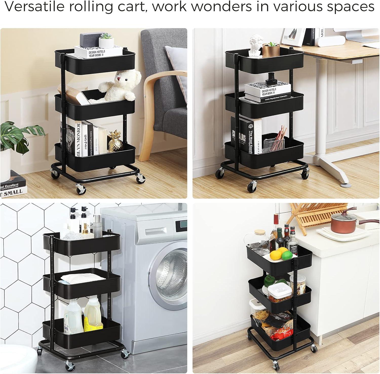 SONGMICS Rolling Cart 3-Tier Storage Cart Utility Cart