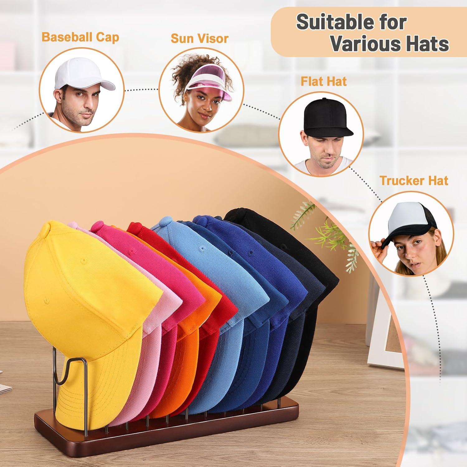 17 Stories Hat Rack Stand For 10 Baseball Hats Wood Metal Hat Holder Storage Baseball Cap Organizer For Closet Dresser Desk ,Brown, 1 Pack