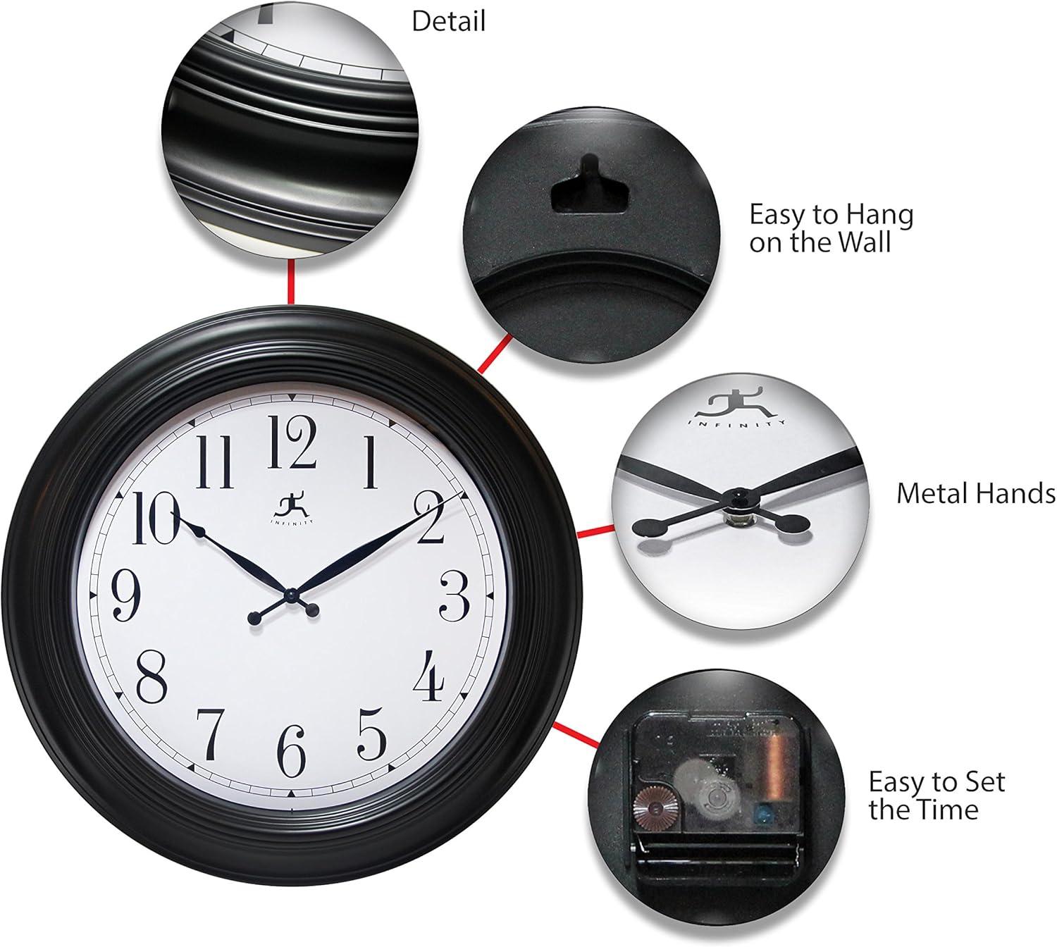 24" Classic Wall Clock Black - Infinity Instruments: Easy-to-Read, Modern Decor, Indoor Use