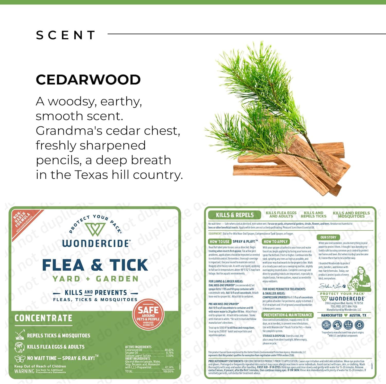 Wondercide - Flea and Tick Spray Concentrate for Yard and Garden with Natural Essential Oils – Kill, Control, Prevent, Fleas, Ticks, Mosquitoes and Insects - Safe Around Pets, Plants, Kids - 16 oz