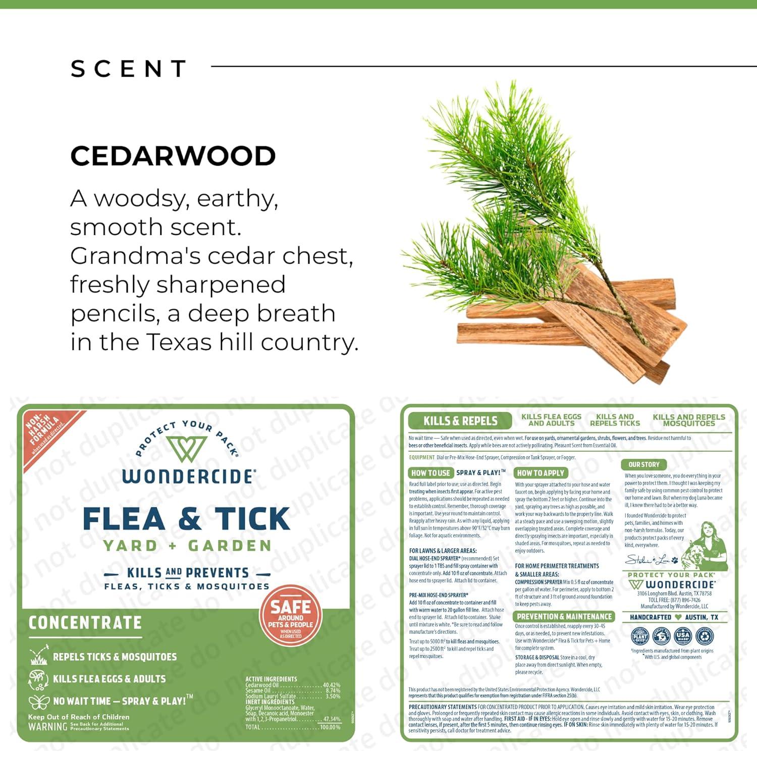 Wondercide - Flea and Tick Spray Concentrate for Yard and Garden with Natural Essential Oils – Kill, Control, Prevent, Fleas, Ticks, Mosquitoes and Insects - Safe Around Pets, Plants, Kids - 16 oz