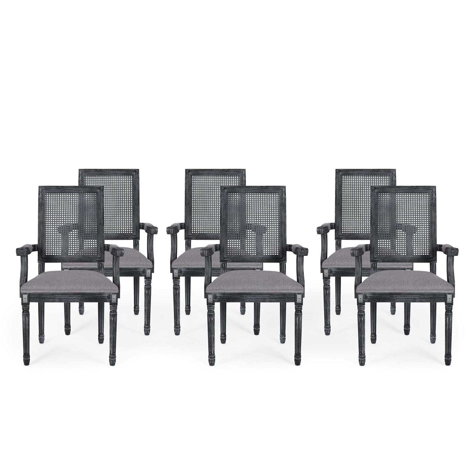 Set of 6 Maria French Country Wood & Cane Chairs: Queen Anne Style, Rubberwood Frame - Christopher Knight Home