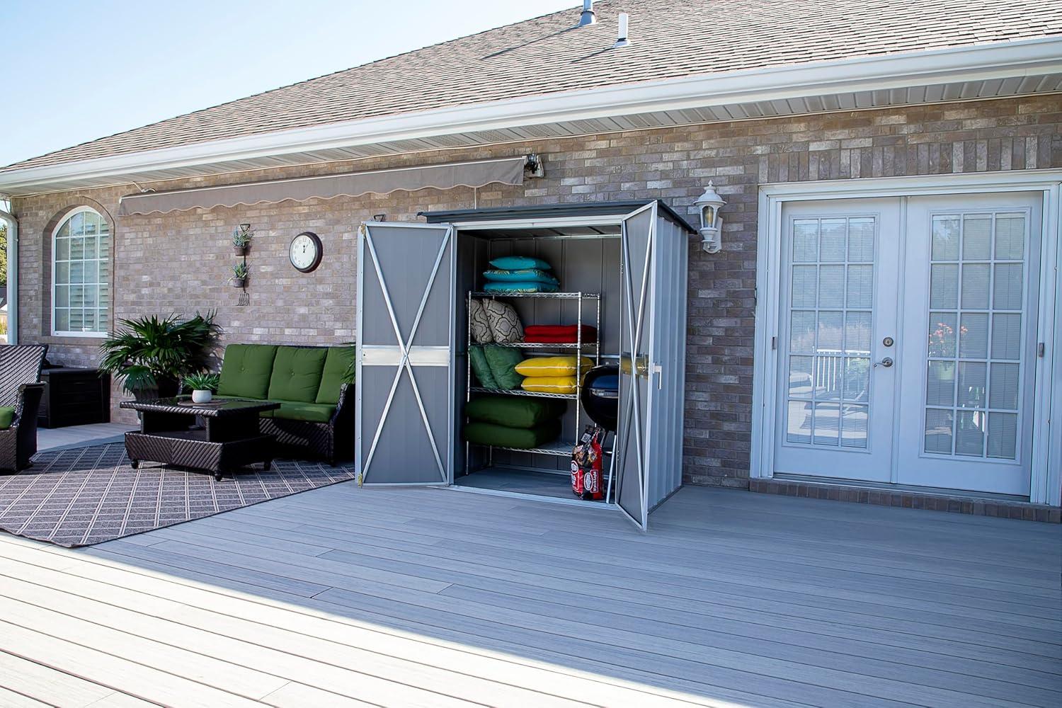 Compact Gray and Anthracite Steel Patio Storage Shed Kit