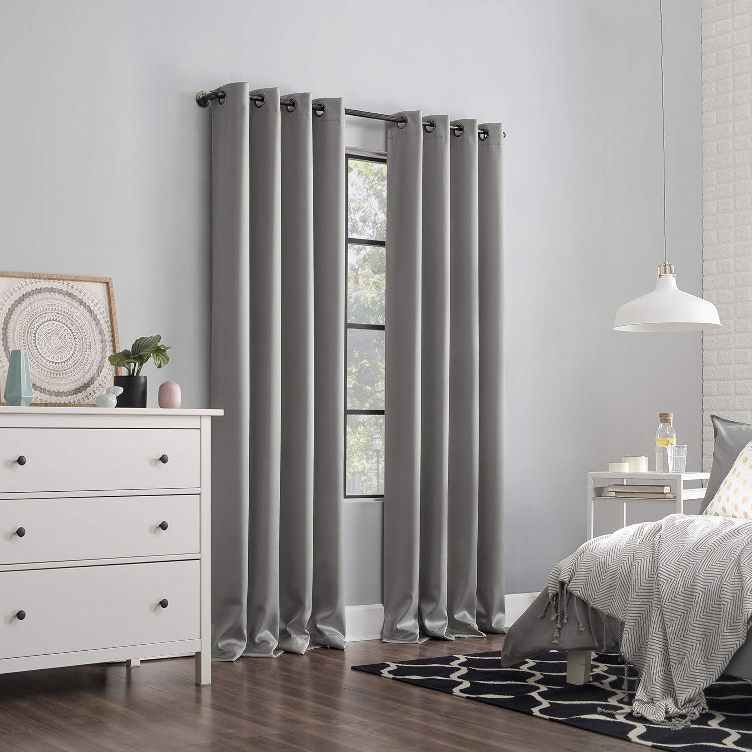 Sun Zero Nordic 2-pack Theater Grade Extreme 100% Blackout Grommet Curtain Panel Pair, 52" x 84", Silver
