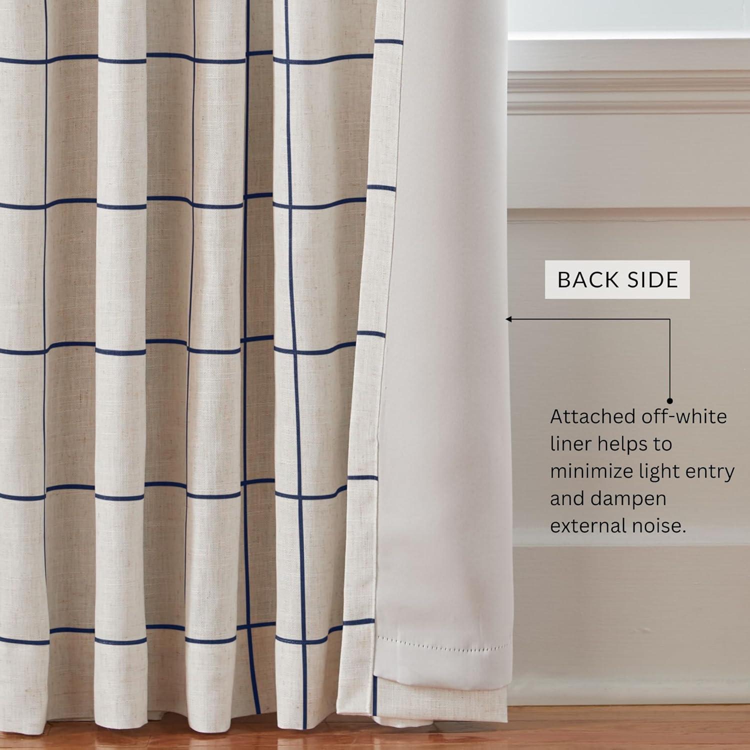 Brighton Windowpane Plaid Lined Room Darkening Single Window Curtain Panel  - 52" x 84" - Indigo - Elrene Home Fashions
