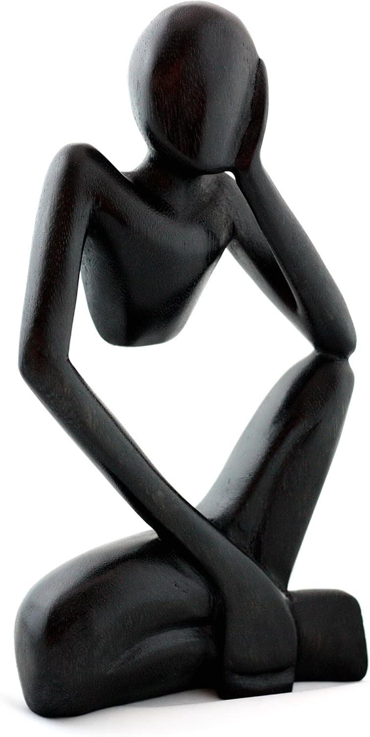 G6 Collection 12" Wooden Handmade Abstract Sculpture Statue Handcrafted - Thinking Man - Gift Art Decorative Home Decor Figurine Accent Decoration Artwork Hand Carved (Black)