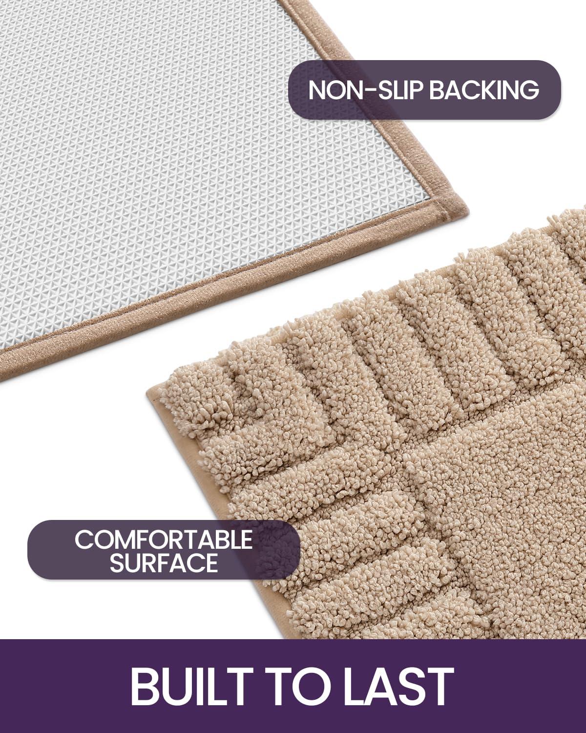 Smiry Microfiber Bathroom Rugs, 16"x24" Soft and Absorbent Bath Rugs, Non-Slip Machine Wash bath mats, Beige