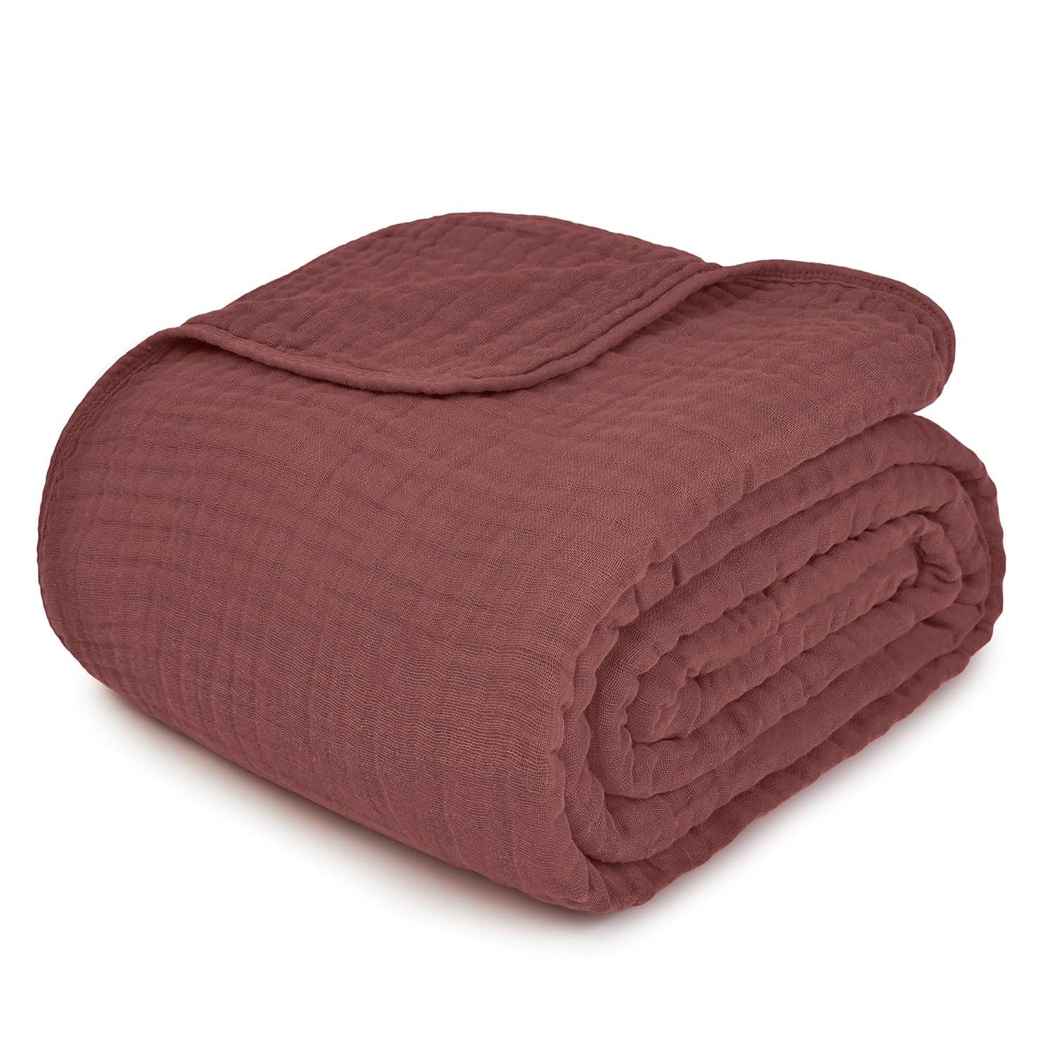 Muslin Blanket for Adults, Extra Large Twin 90” x 66” By Comfy Cubs - Wine