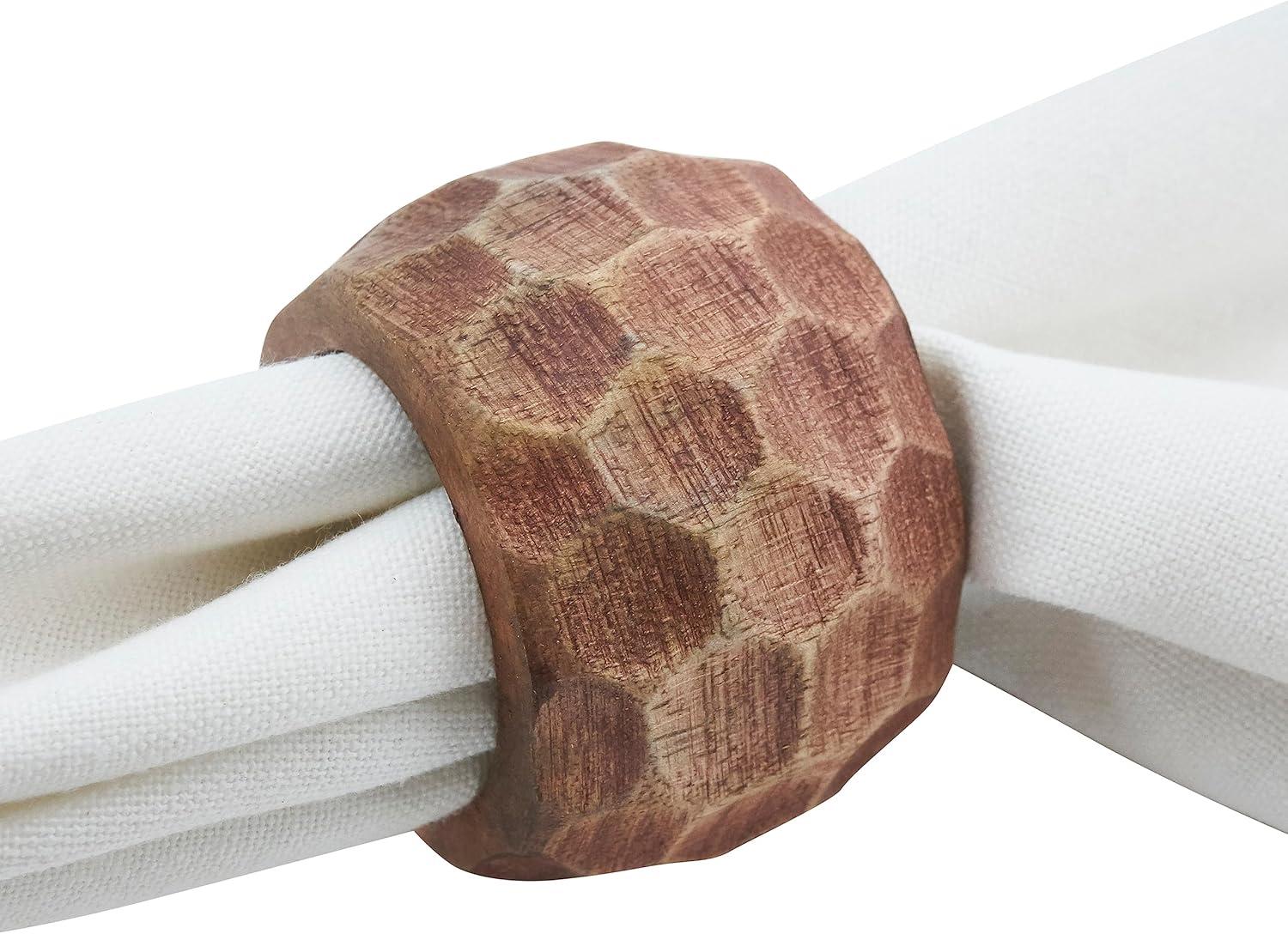 Saro Lifestyle Chunky Wood Dinner Napkin Rings (Set of 4), Coffee