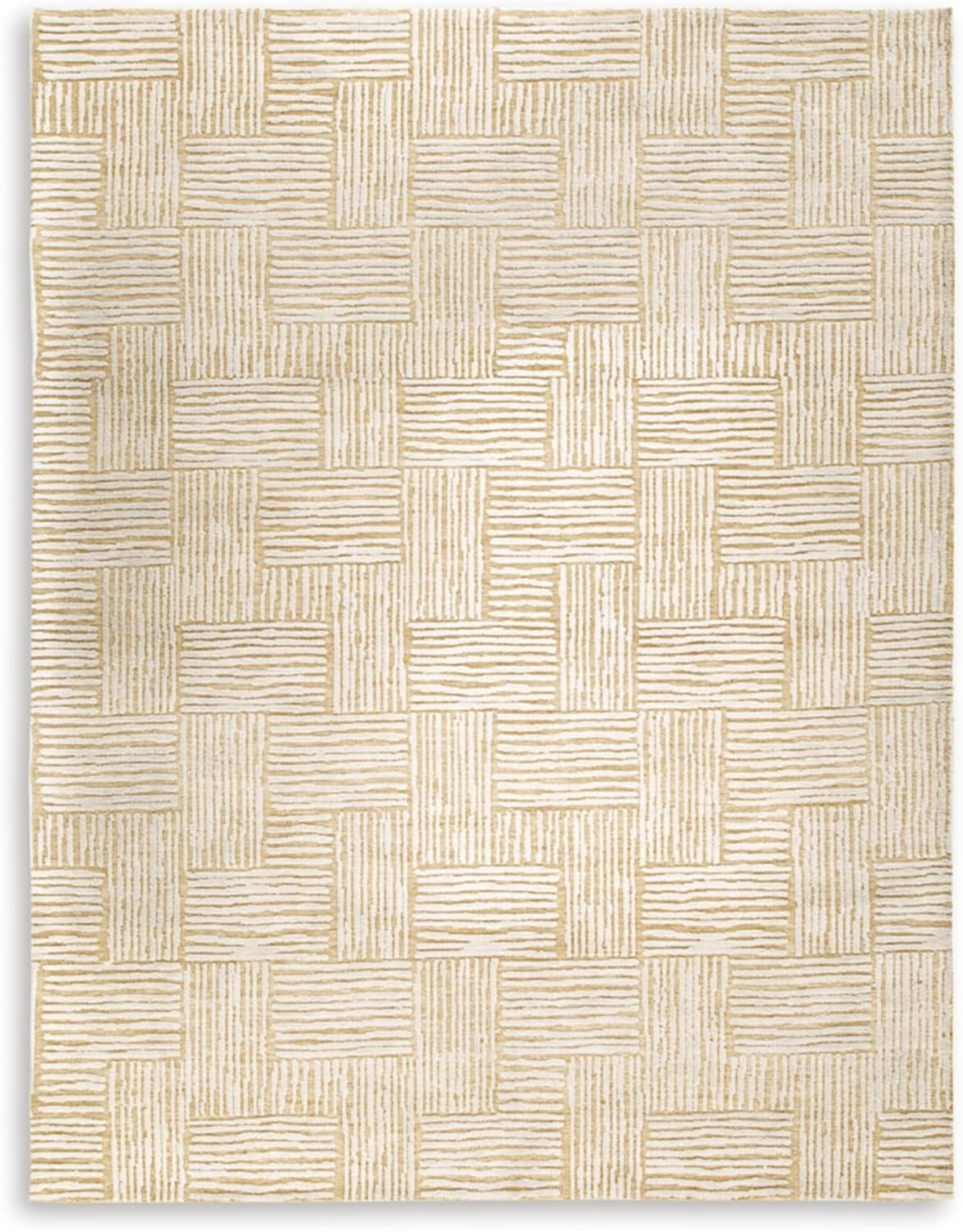 Benjara Aden 8 X 10 Large Area Rug, Handwoven Basket Weave Design, Beige Polyester