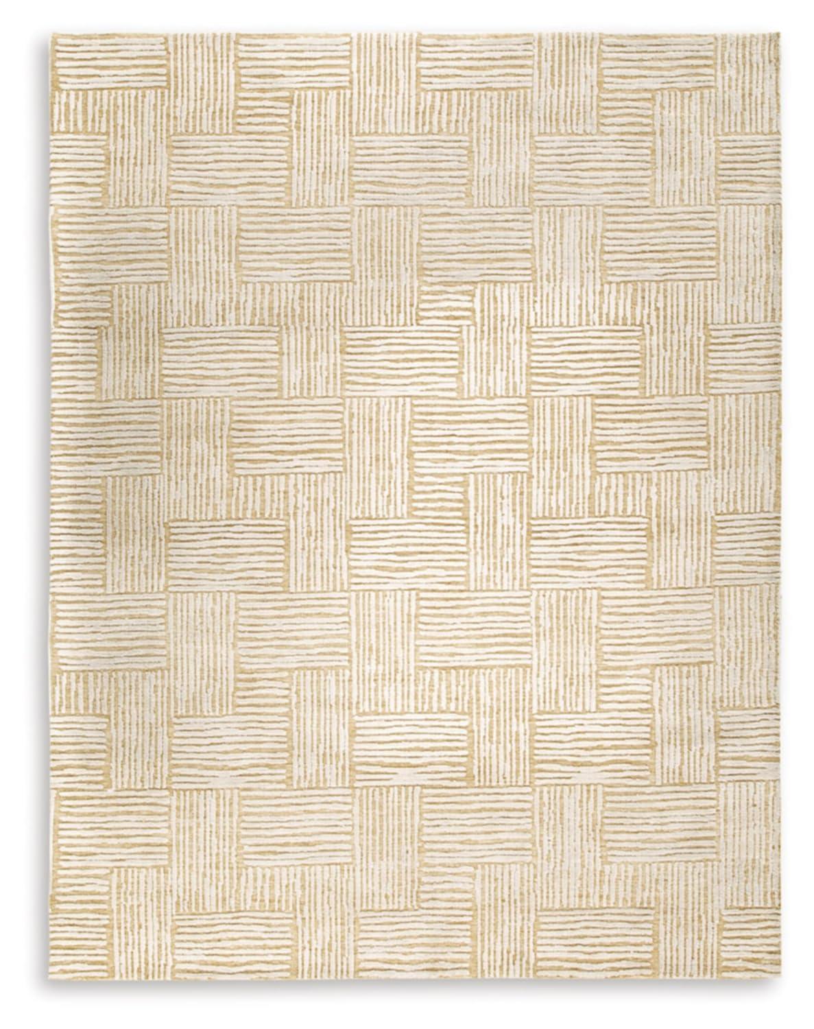 Benjara Aden 8 X 10 Large Area Rug, Handwoven Basket Weave Design, Beige Polyester