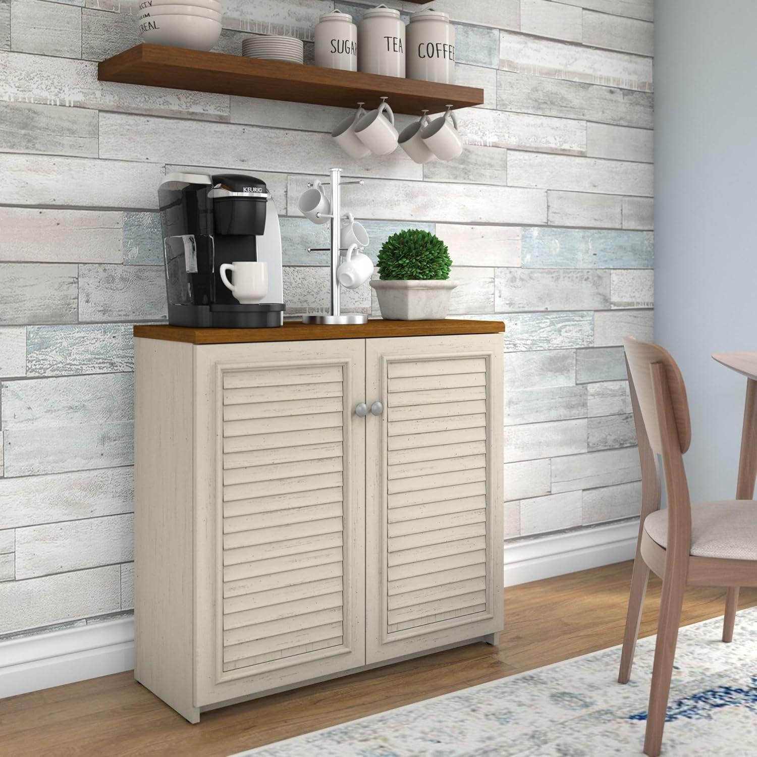 Fairview Small Storage Cabinet with Doors White - Bush Furniture: Nautical Style, Wood Composite, 3 Shelves