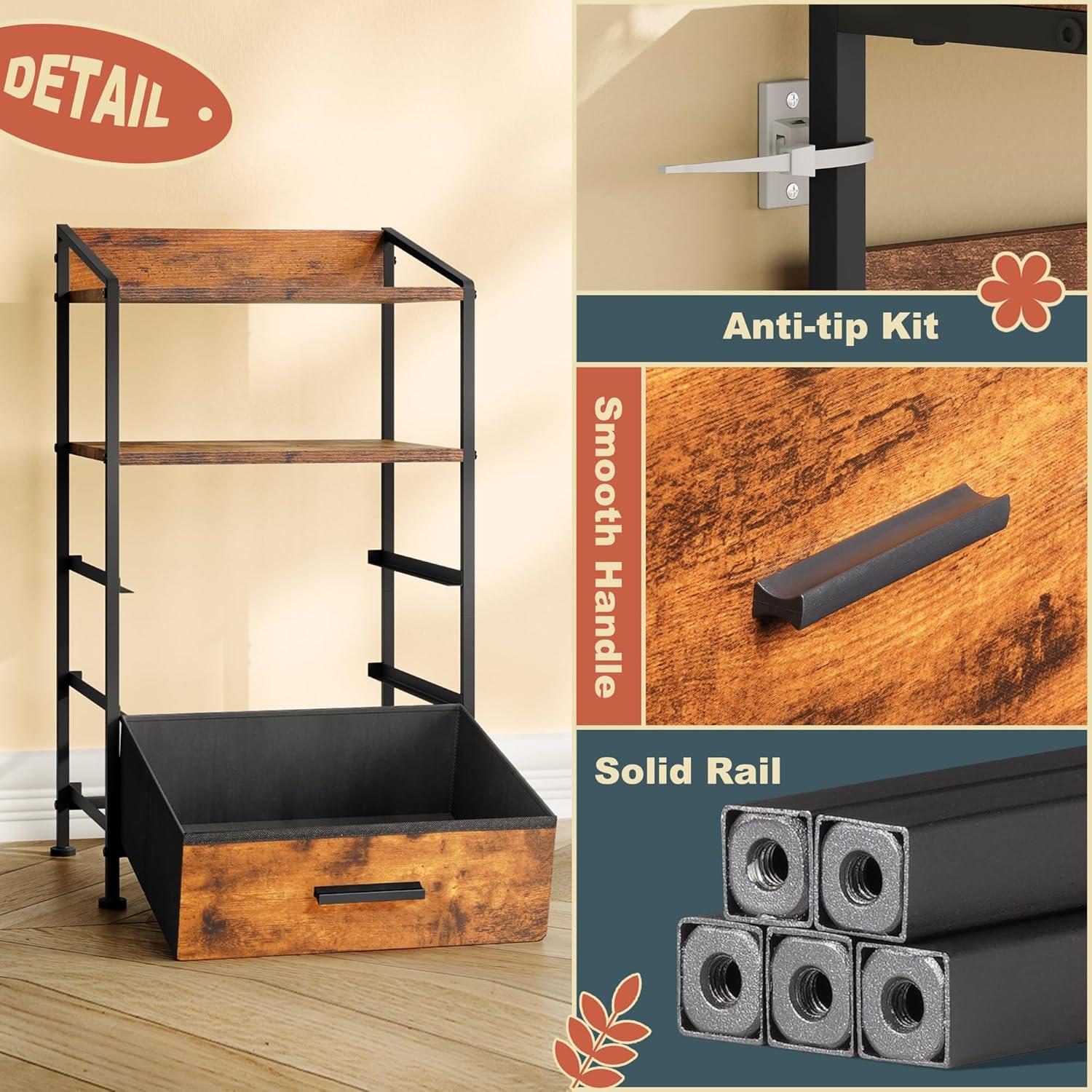 Nightstand Drawer Dresser, Vertical Side Table with Fabric Drawers 3-drawer