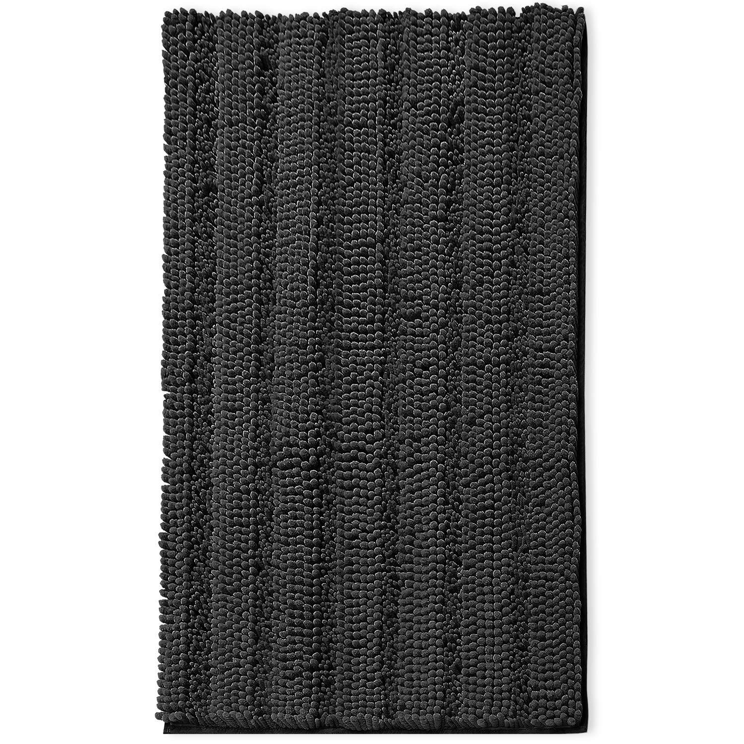 Hearth & Harbor Striped Bathroom Rug, Ultra Soft Large Chenille Bath Mat - Black