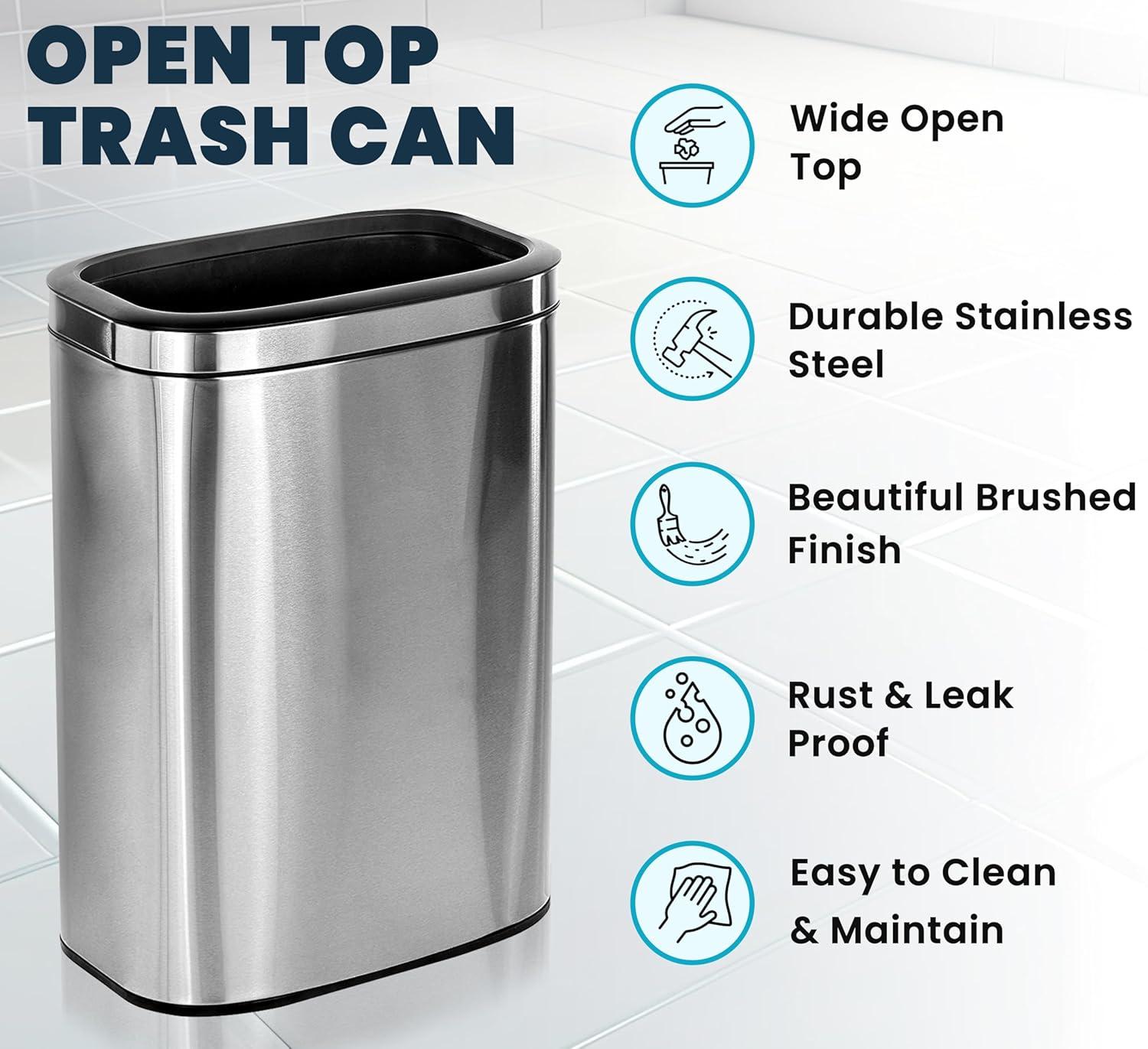 10.5 Gal. Stainless Steel Open Top Slim Dual Compartment Recycling Bin and Trash Can