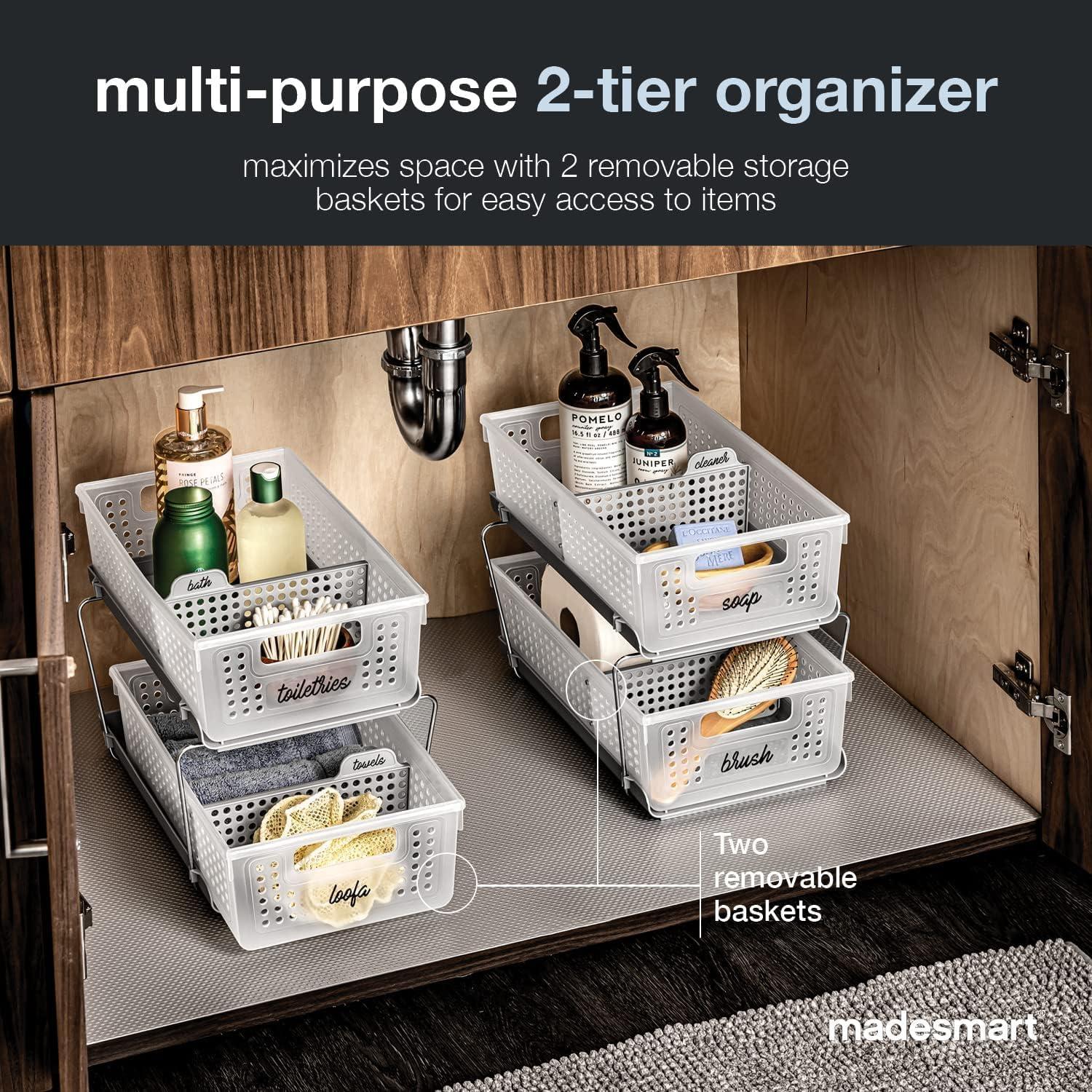 Two-Tier Organizer with Dividers Frost/Gray - Madesmart: Steel & Plastic, Hand Wash, Lockable