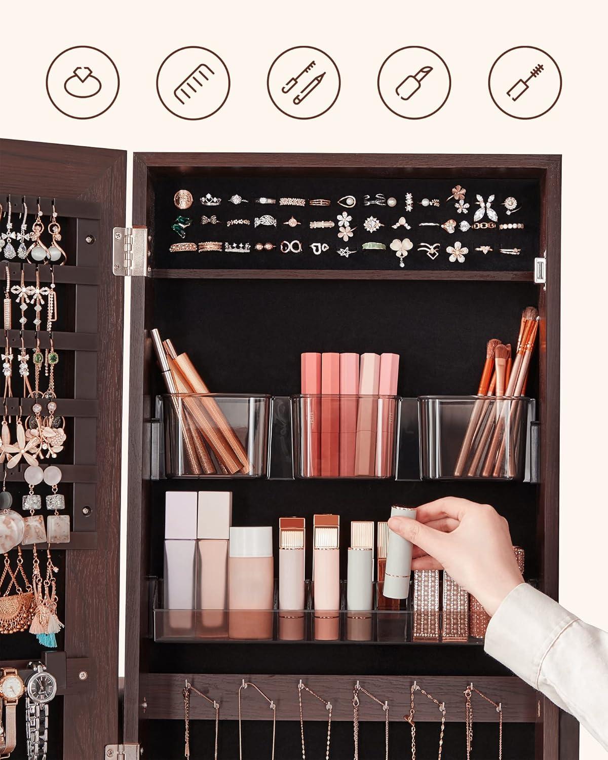 Freestanding Jewelry Cabinet Armoire Organizer with Bevel Edge Mirror