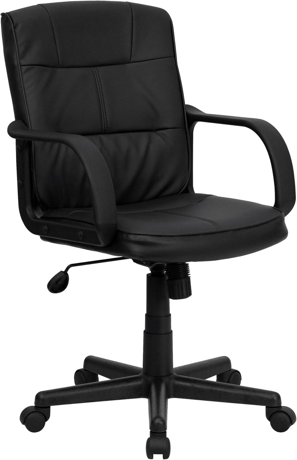 ErgoFlex Black LeatherSoft 360 Swivel Task Chair with Metal Base