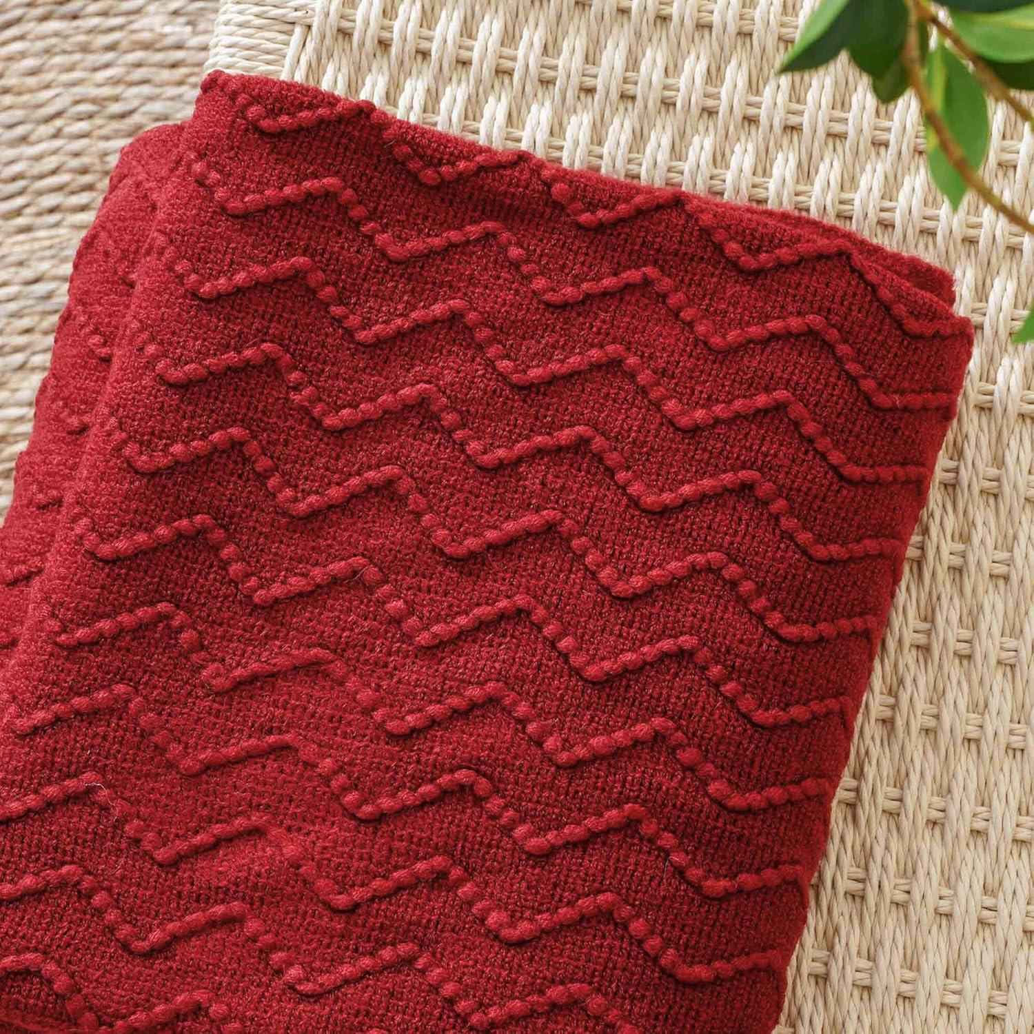 RPQZ Maroon Red Knit Throw Blanket Couch, Soft Knitted Boho Farmhouse Home Decor Woven Throw, Cozy Decorative Afghan Bed Sofa, Outdoor Summer Fall Gift Lightweight, Burgundy Wine Cranberry, 50x60