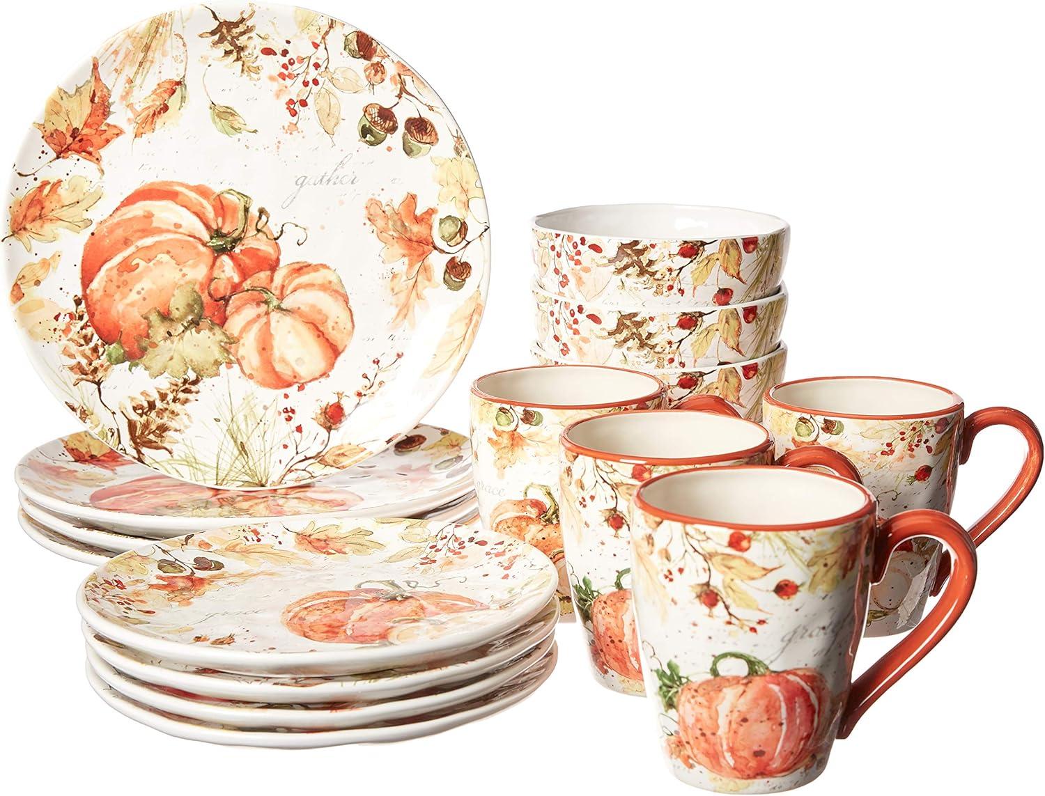 Harvest Pumpkin Ceramic 16-Piece Dinnerware Set