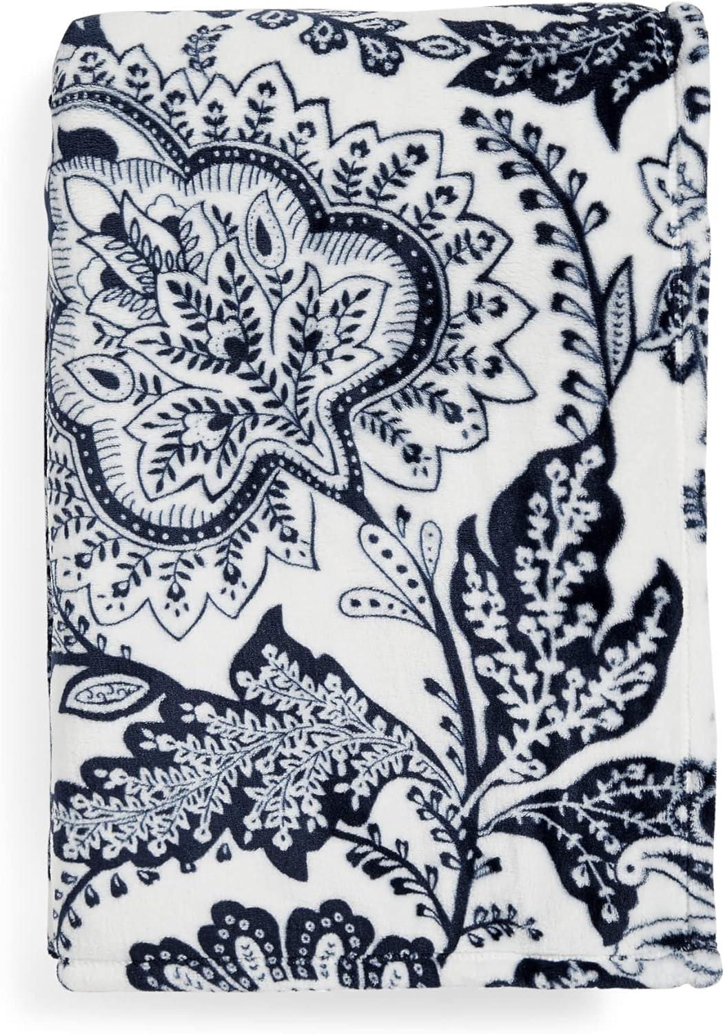 Vera Bradley Women's Fleece Plush Throw Blanket Java Navy & White
