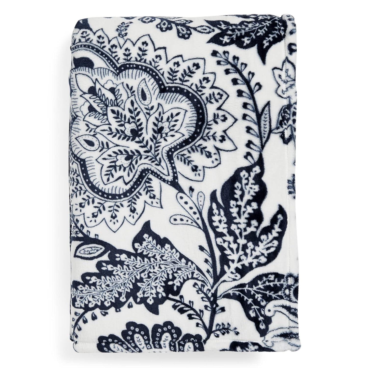 Vera Bradley Women's Fleece Plush Throw Blanket Java Navy & White