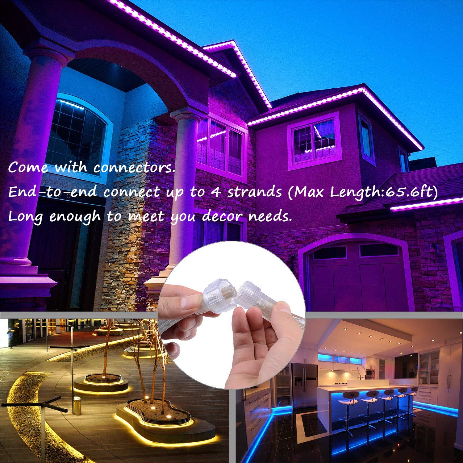 Led Strip Lights 16.4 Feet Outdoor Led Lights Waterproof 300 LEDs Flexible Led Light Strips Color Changing Music Sync RGB Rope Light with Remote Smart Led Lights for Bedroom Home Kitchen