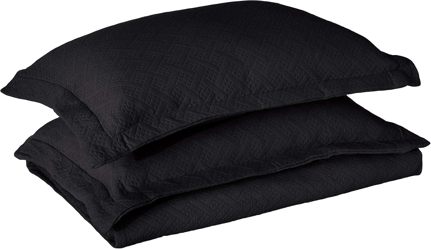 Superior 100% Cotton Basket Weave Bedspread 3 Piece Set, Queen, Black