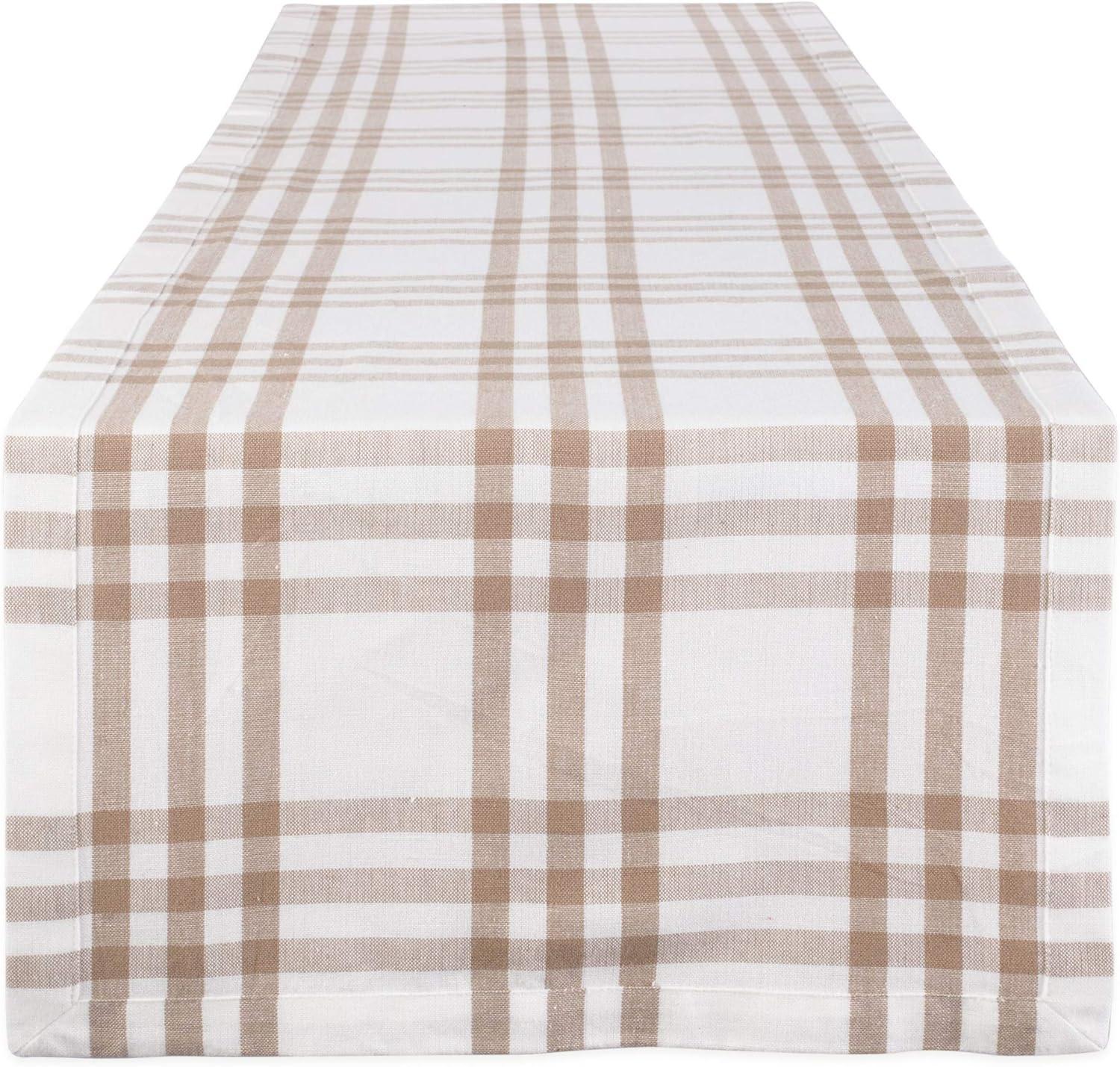 Beige and White Cotton Plaid Table Runner 14x72