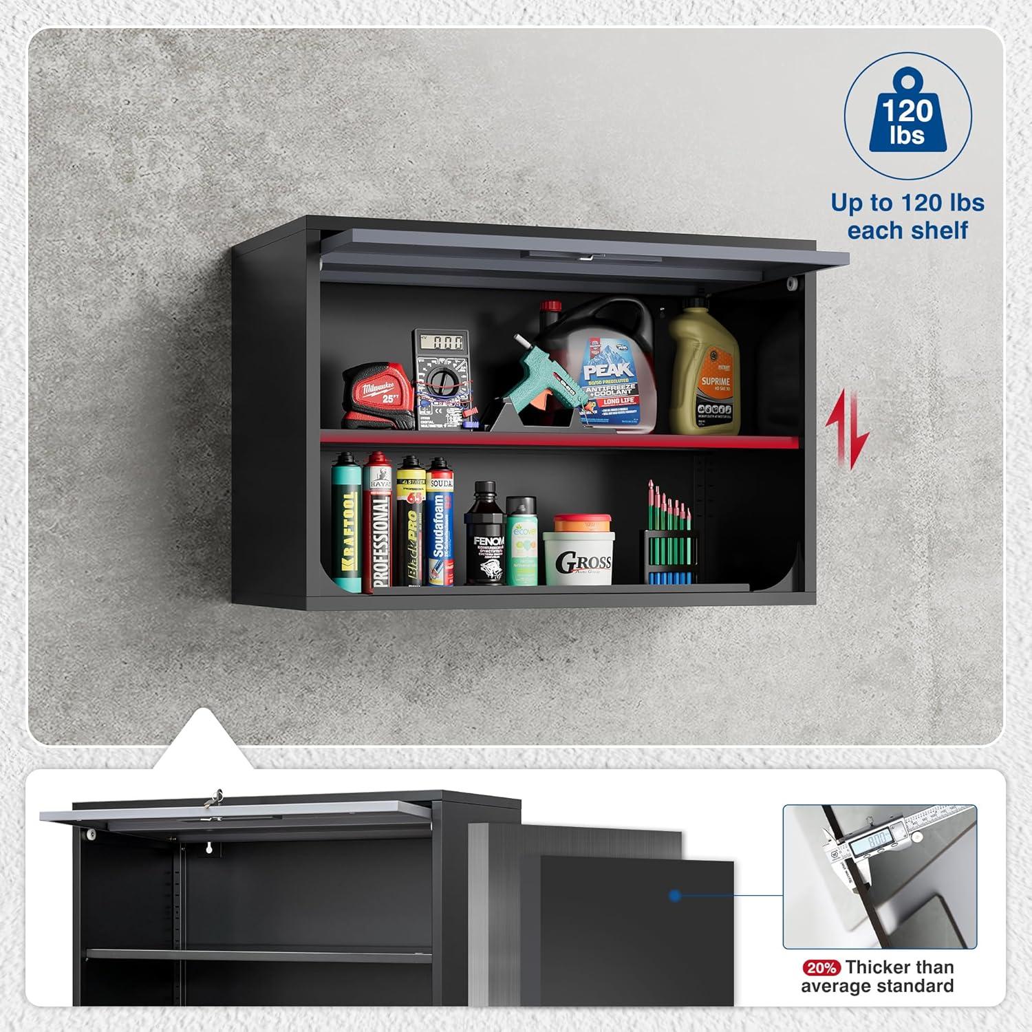 Metal Storage Cabinet Black Wall Cabinets with Shelf and Locking Door - Wall Mounted Storage Cabinet for Garage Warehouse Home Office - Assembly Required