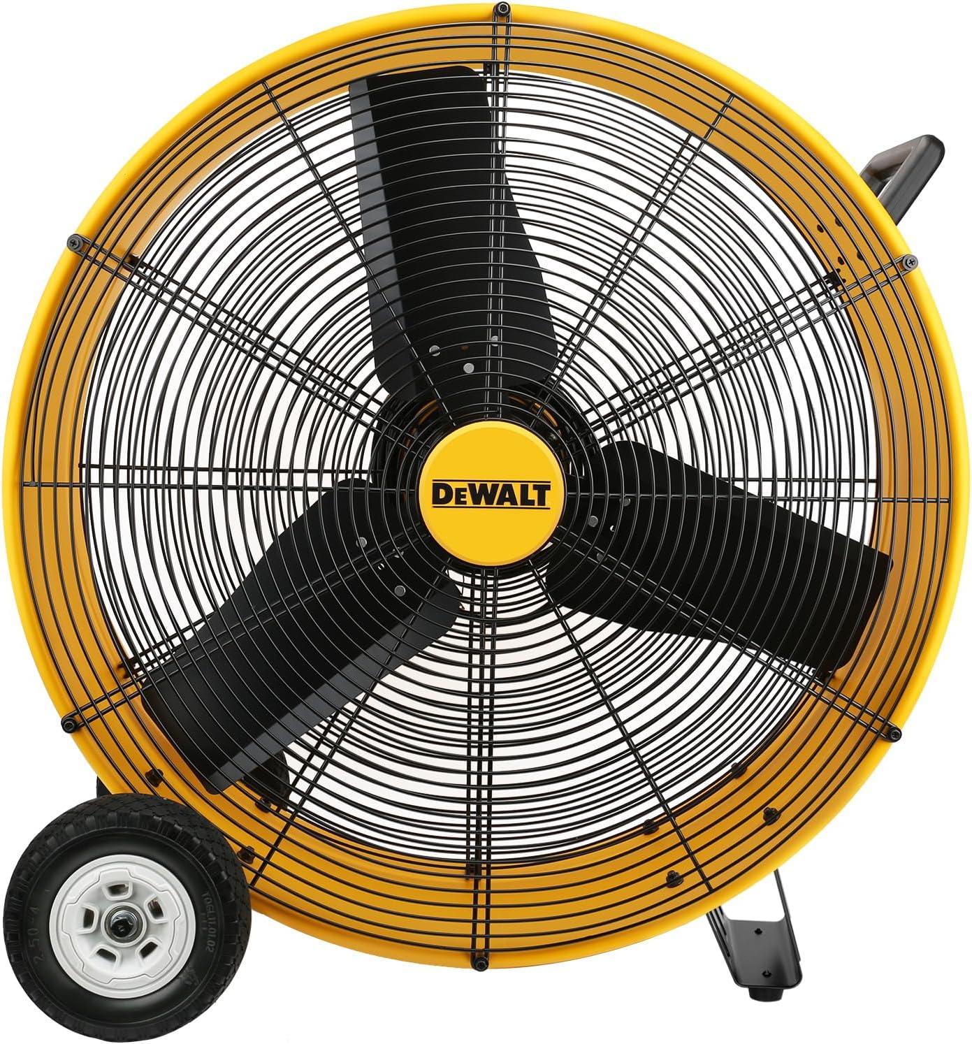 Yellow High-Velocity 30" Industrial Drum Floor Fan with Metal Blades