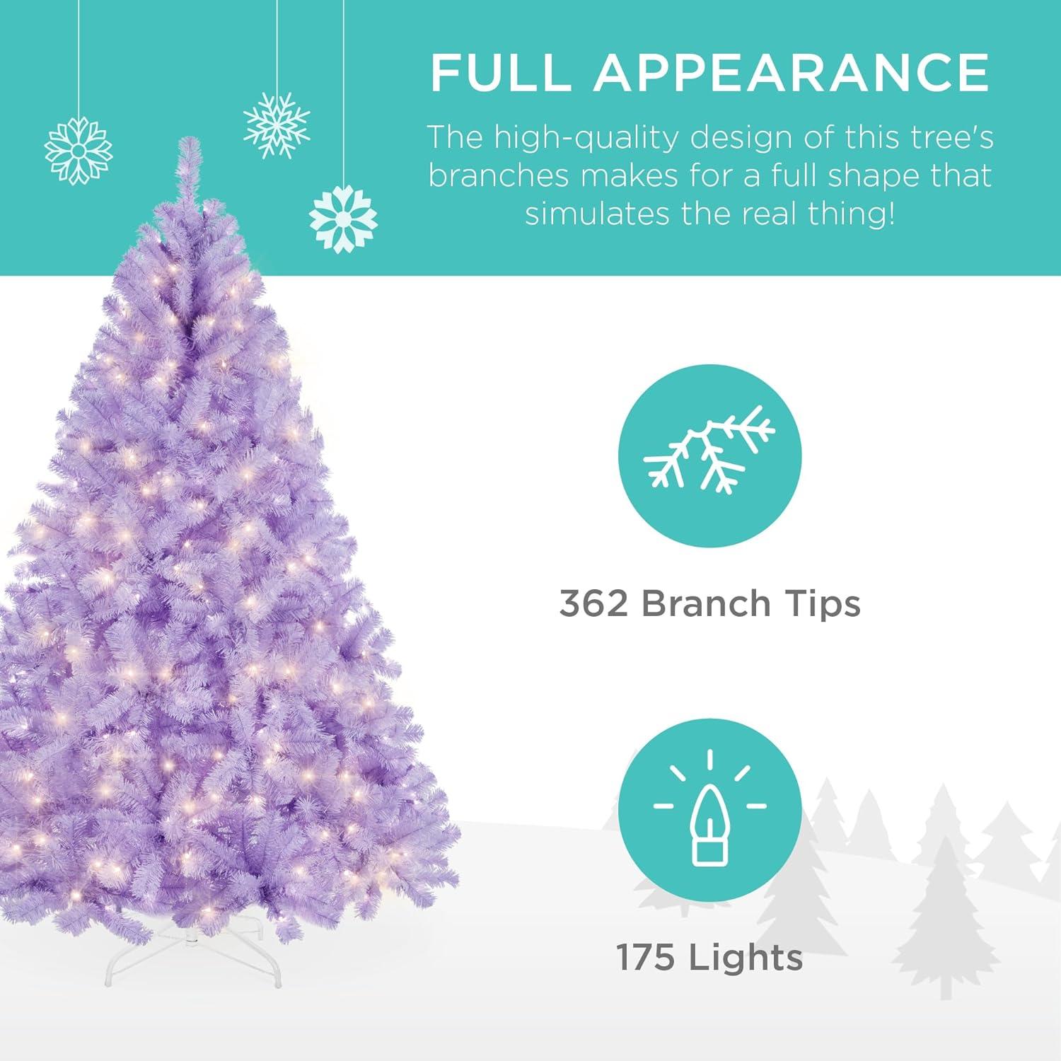 Best Choice Products Pre-Lit Lavender Christmas Tree, Artificial Full Holiday Decoration w/ Incandescent Lights