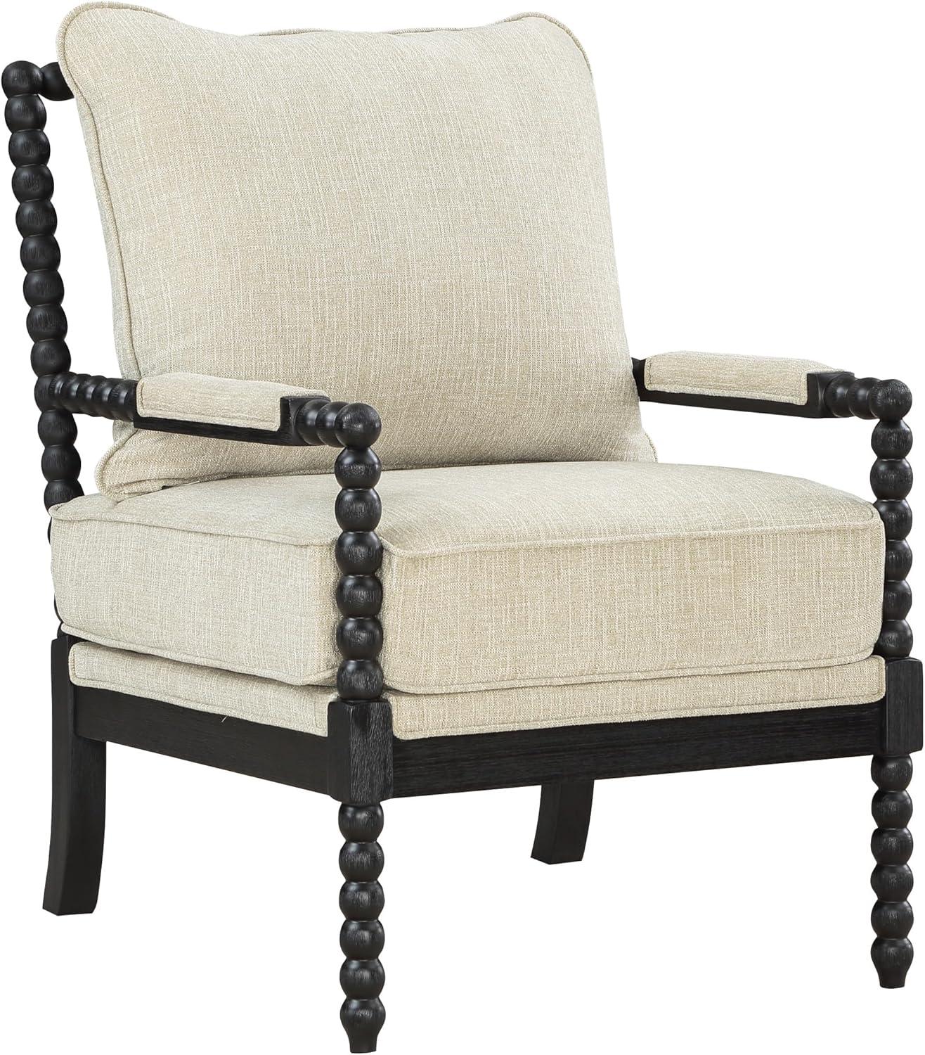 Classic Linen and Black Wood Spindle Accent Chair