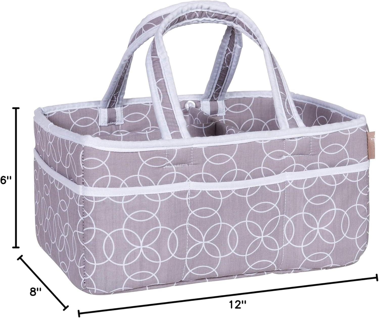 Gray and White Geometric Circle Diaper Caddy with Handles