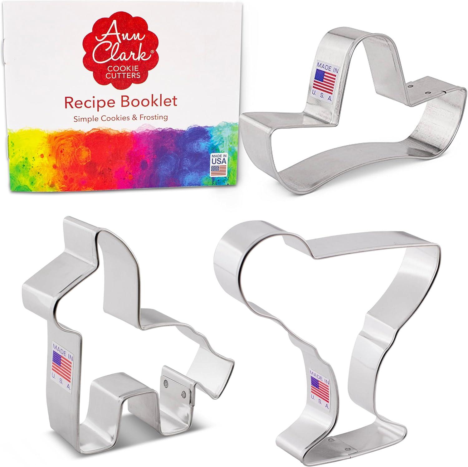 Cinco de Mayo Cookie Cutters 3-Pc Set Made in USA by Ann Clark, Pinata, Sombrero, Margarita Glass