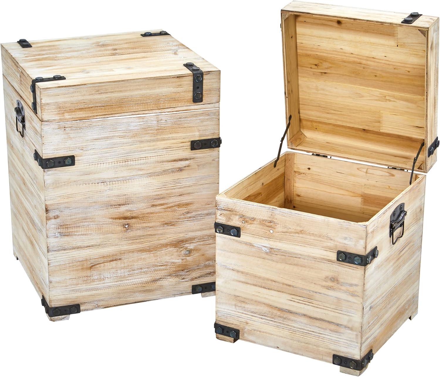 Weathered White and Cream Rectangular Metal-Detailed Storage Boxes (Set of 2)