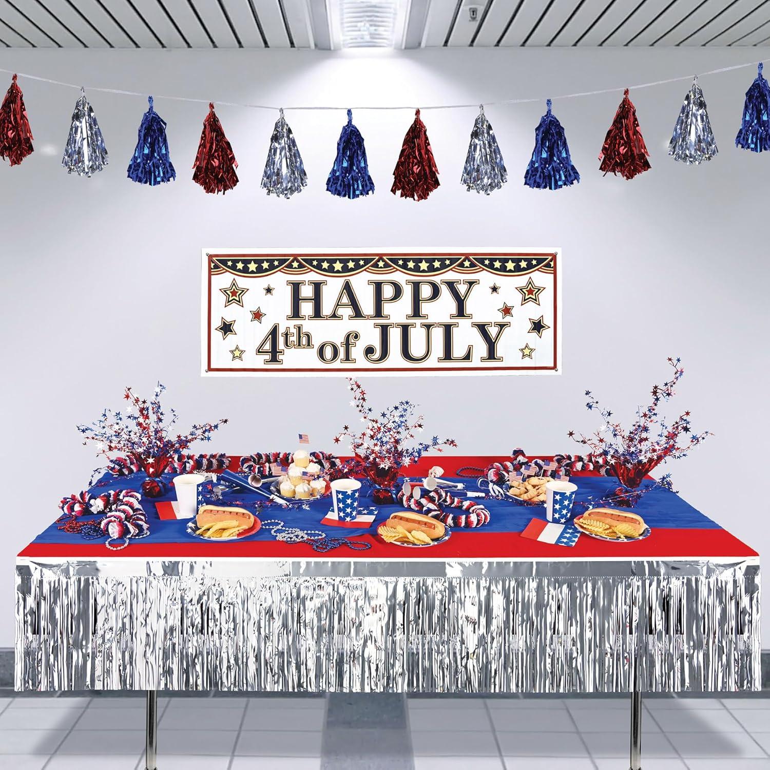 Silver Metallic Fringe Party Drape, 15" x 10'