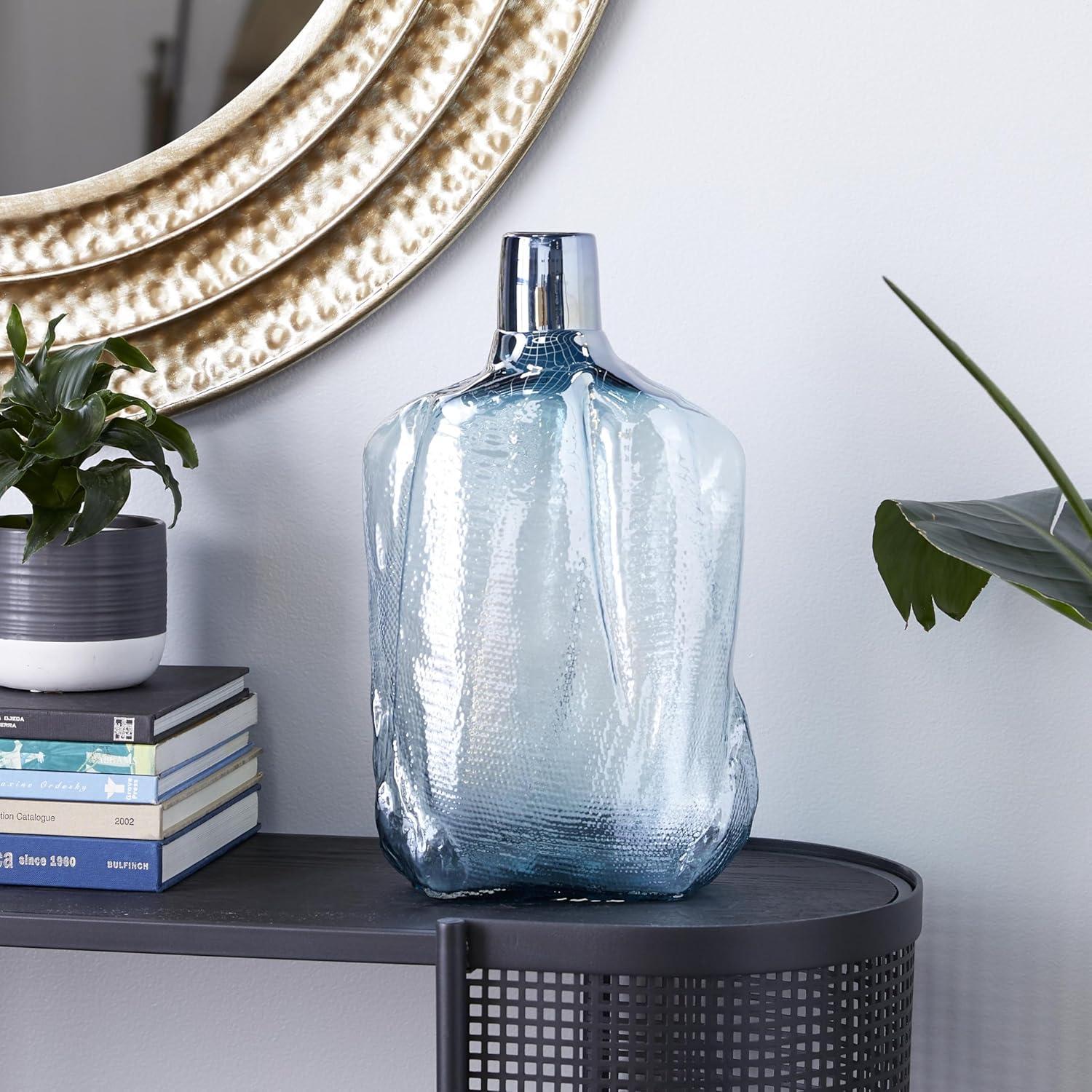 DecMode 16" Blown Blue Glass Vase