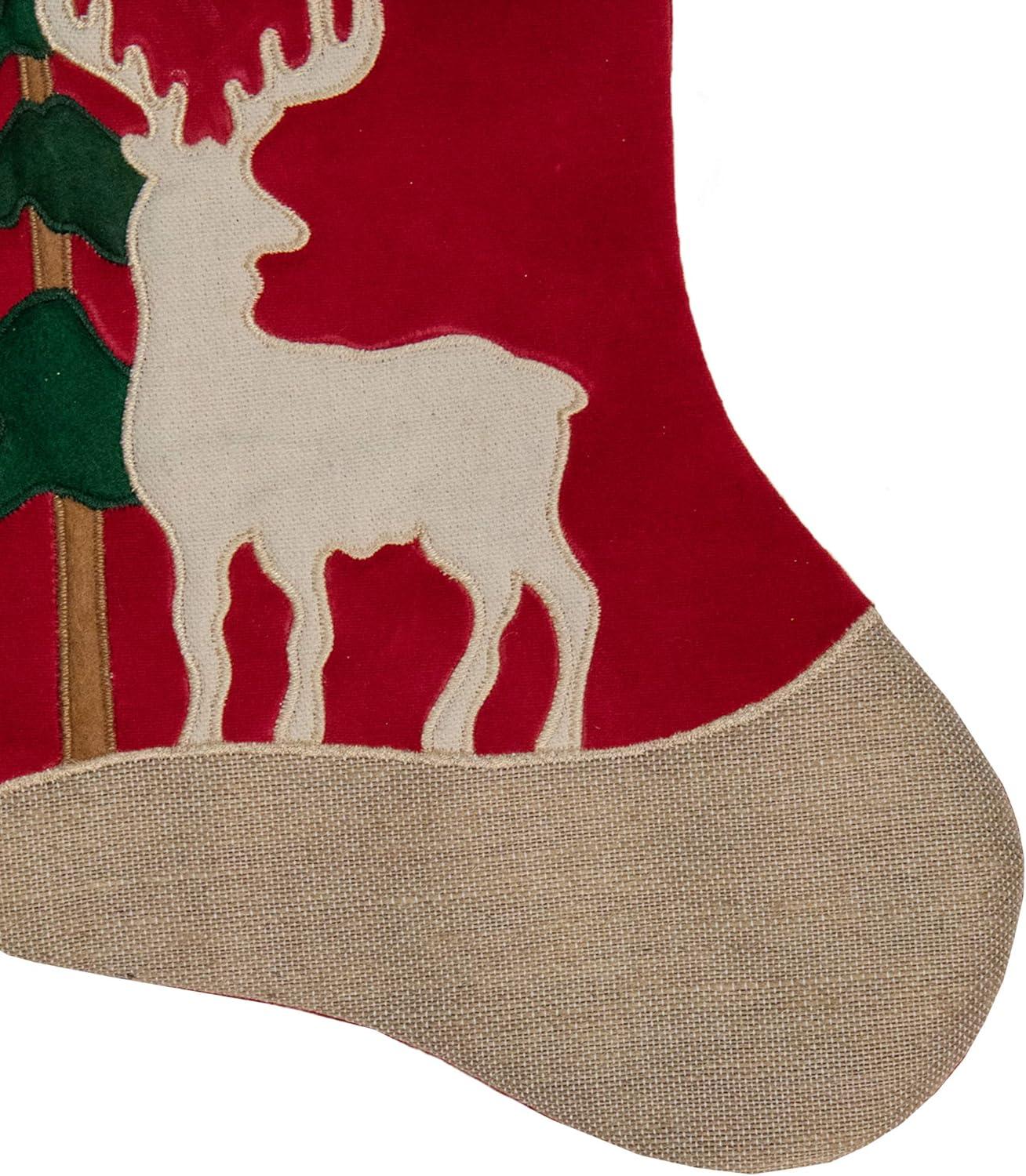 Northlight 20.5-Inch Red and Green Plaid Christmas Stocking with a Pine Tree and Moose