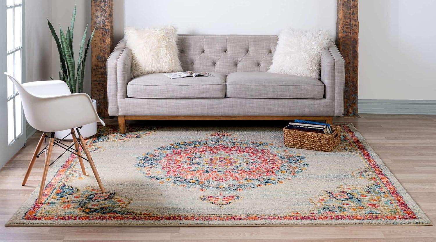 Unique Loom Penrose Collection Area Rug - Alexis (8' Square Ivory/Blue)