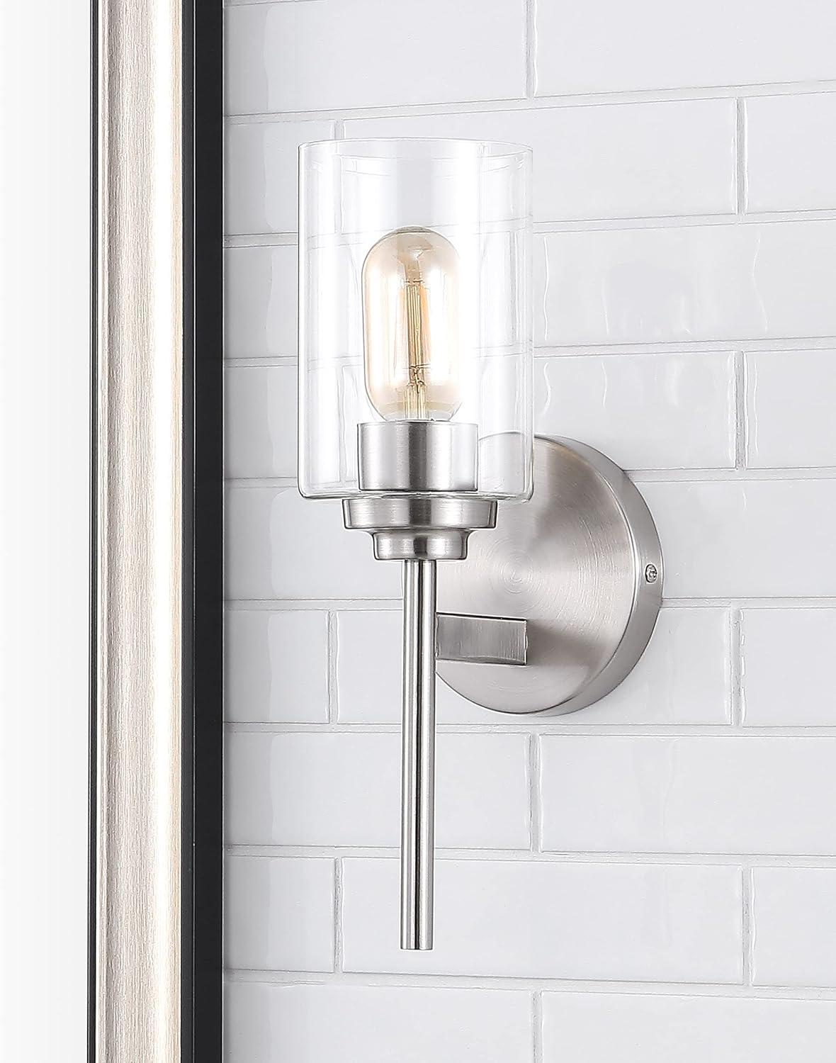 Nickel Cylinder Industrial Vanity Sconce with Clear Glass