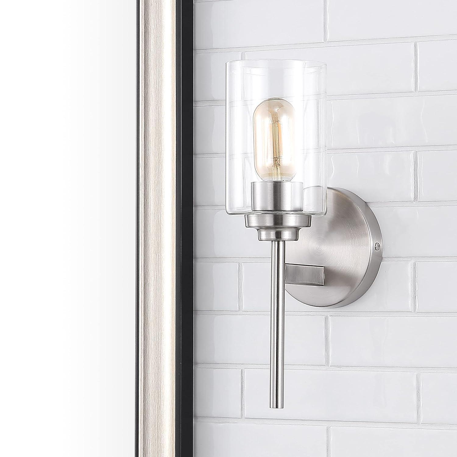 Juno 13 in. 1-Light Nickel Farmhouse Industrial Iron Cylinder LED Wall Sconce Vanity Light