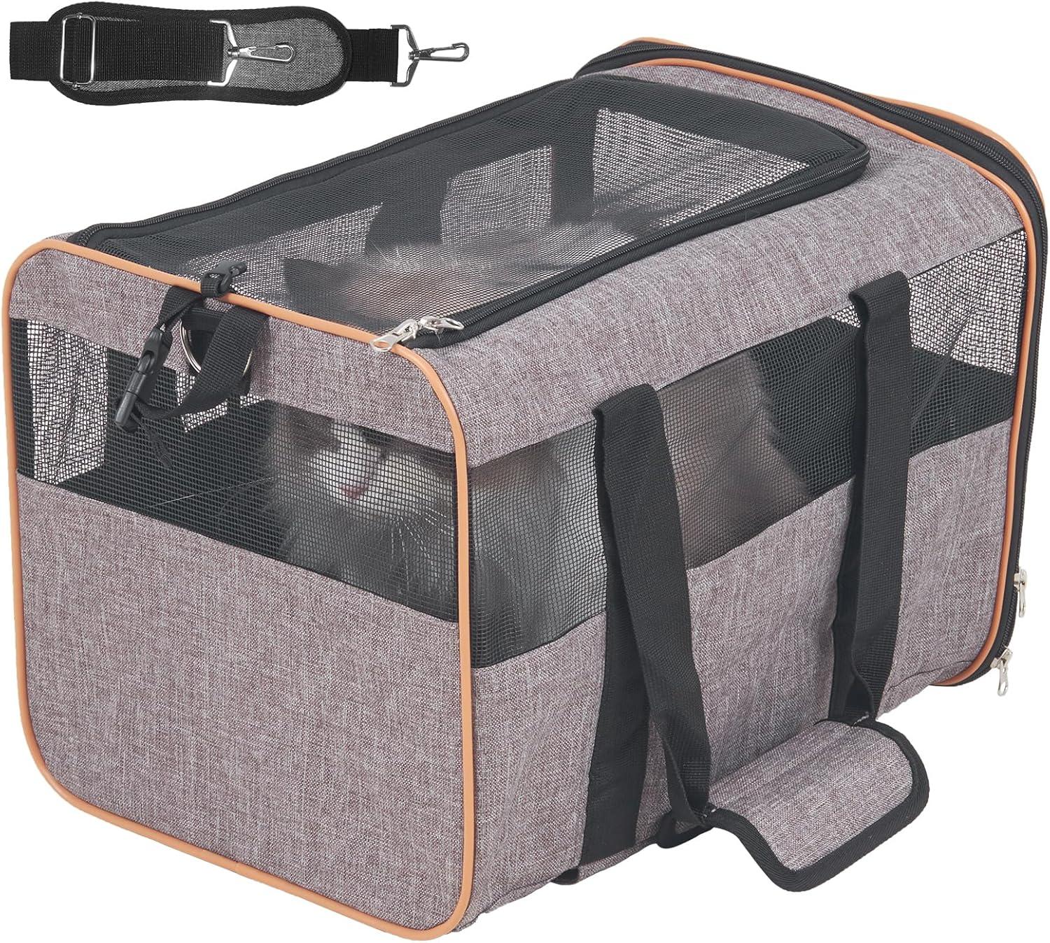 VEVOR Cat Carrier with Wheels Rolling Pet Carrier with Telescopic Handle and Shoulder Strap 0-22LBS