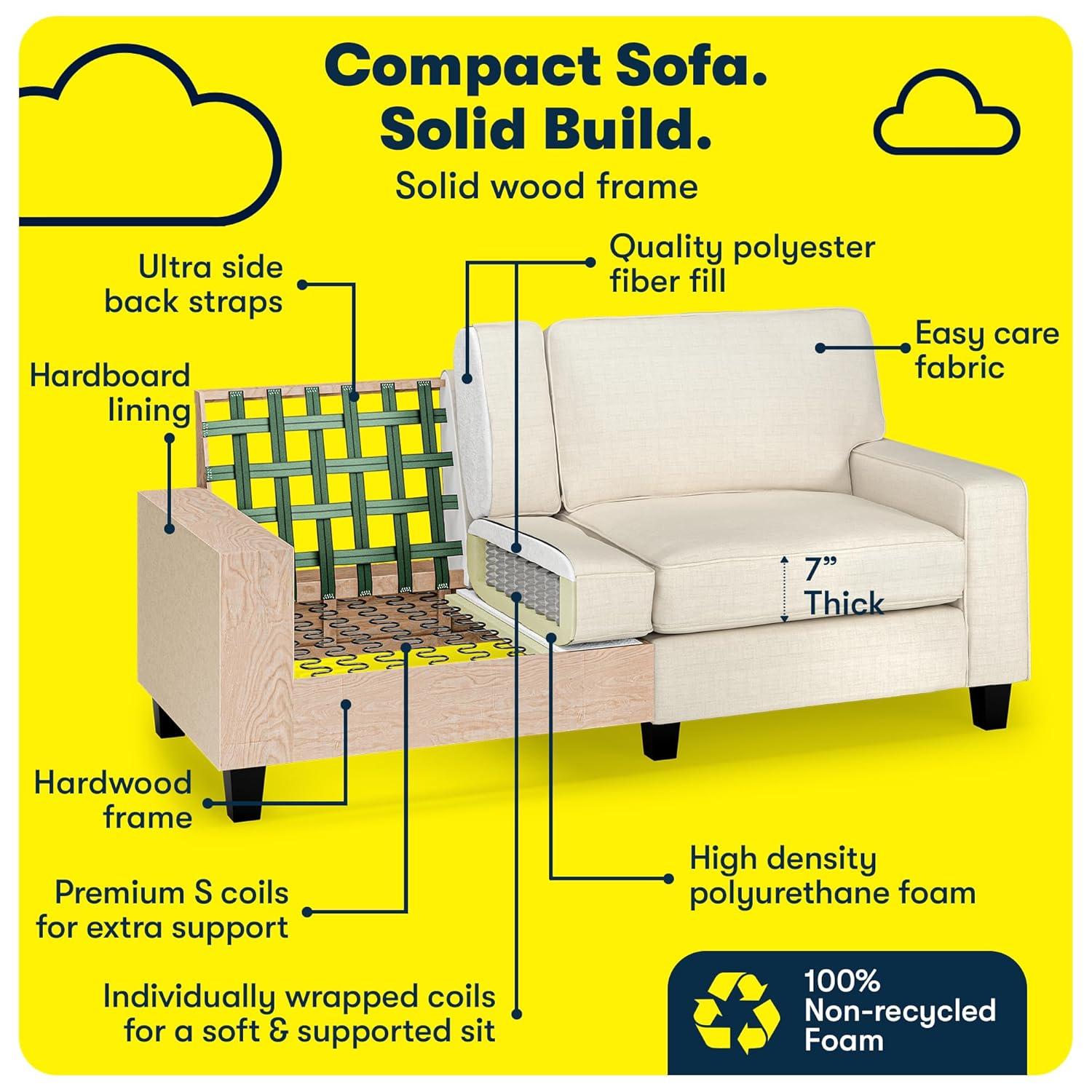 Serta Palisades 73" Track Arm Sofa, Easy Care Fabric, Soft Pillow Back, Pocket Coil Seat Cushions